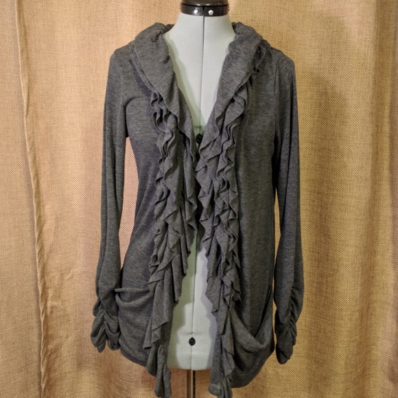 Gray ruched open very soft cardigan - Picture 1 of 2